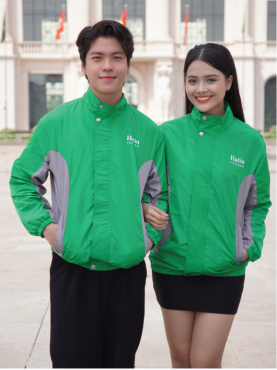 Áo Khoác Gió Đồng Phục Vải Nano Trượt Nước Cao Cấp Xanh Phối Xám