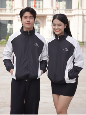 Áo Khoác Gió Đồng Phục Vải Gió Nano Trượt Nước Cao Cấp Đen Phối Tay Trắng