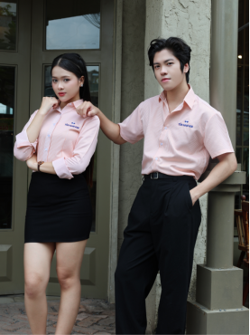 Đồng Phục Áo Sơ Mi Kẻ Sọc Cam Thêu Logo Tôn Nam Kim