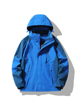 Đồng phục áo gió màu xanh dương có nón phối tay xanh đen