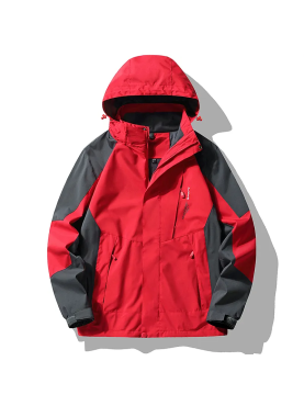 Áo gió màu đỏ phối xám lông chuột - đồng phục áo khoác gió