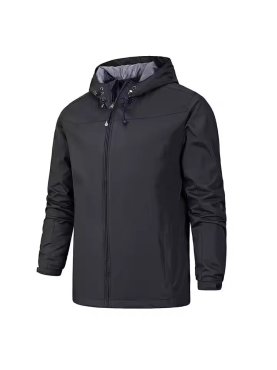 Đồng phục áo khoác gió màu đen trơn có nón, chần bông 