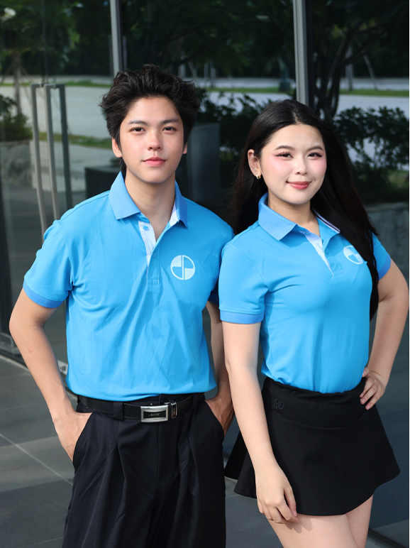 Áo Polo Éland Màu Xanh Phối Nẹp Trụ Cúc Bằng Vải Sơ Mi