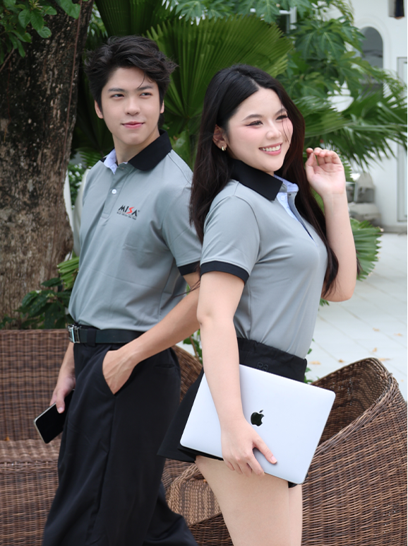 Áo Polo Éland Màu Xám Bo Đen In Logo Ngực