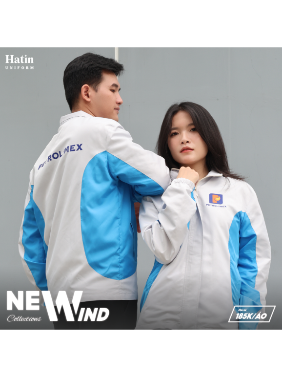 Áo Khoác Gió NEW WIND Trắng Xanh In Logo Ngực Và Lưng
