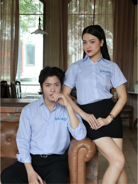 Áo Sơ Mi Phối Sọc Xanh Dương Thêu Logo Daiko - Linea