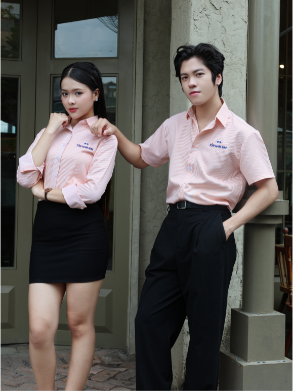 Áo Sơ Mi Phối Sọc Cam Thêu Logo Tôn Nam Kim - Linea