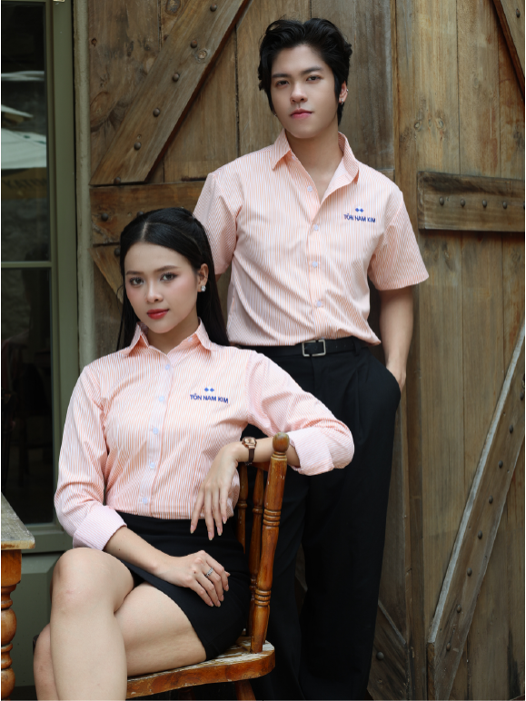 Áo Sơ Mi Phối Sọc Cam Thêu Logo Tôn Nam Kim - Linea
